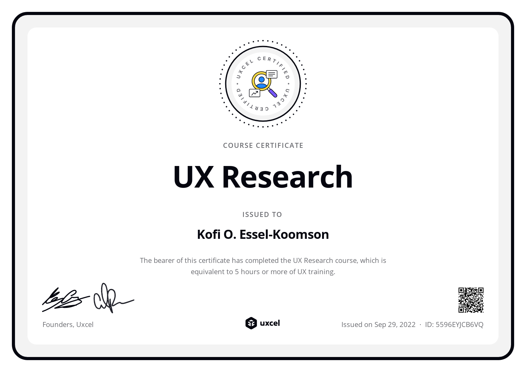 Kofi O. Essel-Koomson's certificate
